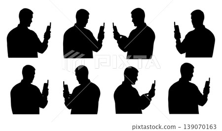 Black Solid Agents Looking GPS Silhouettes Set of Six Black Solid Agents Looking GPS Silhouettes Set of Six 139070163