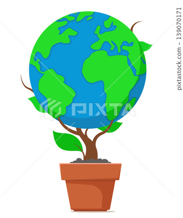 World environment day. Planet Earth growing from a pot on a white background World environment day. Planet Earth growing from a pot on a white background 139070171