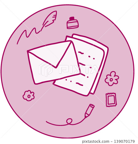 Round, hand-drawn illustration for a letter set (pink / letter / cute / icon material) Round, hand-drawn illustration for a letter set (pink / letter / cute / icon material) 139070179