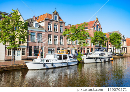 Street view of canal in Alkmaar town, Netherlands 139070271