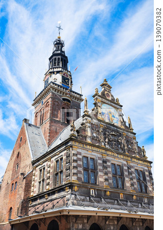 Waag Tower or Waagtoren in Alkmaar town, Netherlands 139070382