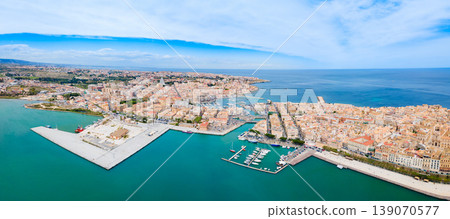 Syracuse city port aerial panoramic view, Sicily 139070577