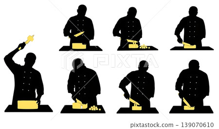 Black Solid Bakers Resting on Tables Set of Six on White Background Black Solid Bakers Resting on Tables Set of Six on White Background 139070610