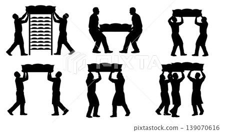 Black Solid Bakers Lifting Dough Troughs Set of Six on White Background 139070616