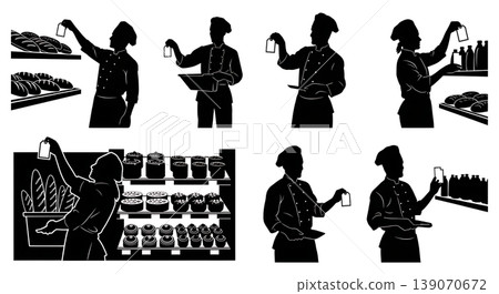 Black Solid Bakers Pricing Shelf Items Set of Six on White Background 139070672