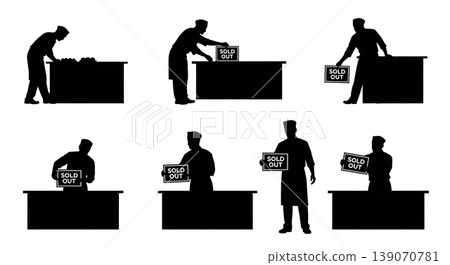 Black Solid Bakers Placing Sold Out Signs Set of Six on White Background Black Solid Bakers Placing Sold Out Signs Set of Six on White Background 139070781