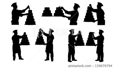 Black Solid Bakers Stacking Wedding Cakes Set of Six on White Background Black Solid Bakers Stacking Wedding Cakes Set of Six on White Background 139070794