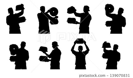 Black Solid Bakers Unmolding Cakes Set of Six on White Background Black Solid Bakers Unmolding Cakes Set of Six on White Background 139070831