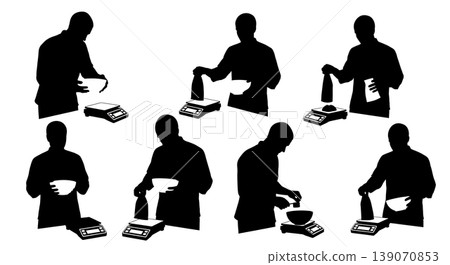 Black Solid Bakers Weighing Ingredients Set of Six on White Background 139070853