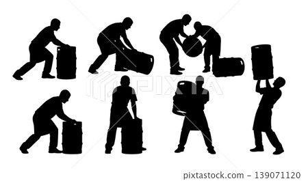 Black Solid Bartenders Changing Beer Kegs Set of Six on White Background Black Solid Bartenders Changing Beer Kegs Set of Six on White Background 139071120