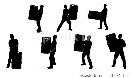 Black Solid Bartenders Changing Beer Kegs Set of Six on White Background Black Solid Bartenders Changing Beer Kegs Set of Six on White Background 139071123