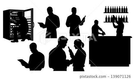 Black Solid Bartenders Checking Fridge Temps Set of Six on White Background Black Solid Bartenders Checking Fridge Temps Set of Six on White Background 139071126
