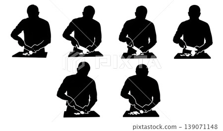 Black Solid Bartenders Cutting Fruit Set of Six on White Background Black Solid Bartenders Cutting Fruit Set of Six on White Background 139071148