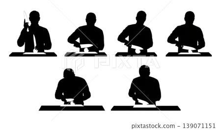 Black Solid Bartenders Cutting Fruit Set of Six on White Background Black Solid Bartenders Cutting Fruit Set of Six on White Background 139071151