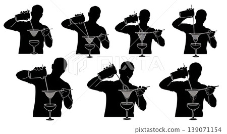 Black Solid Bartenders Double Straining Set of Six on White Background 139071154