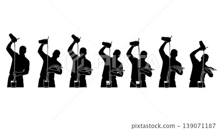 Black Solid Bartenders High Pouring Drinks Set of Six on White Background Black Solid Bartenders High Pouring Drinks Set of Six on White Background 139071187