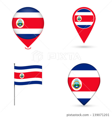 Costa Rica Flag Map Pin Icons Set Collection. Costa Rica Flag Map Pin Icons Set Collection. 139071201