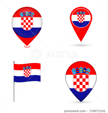 Croatia Flag Map Pin Icons Set Collection. Croatia Flag Map Pin Icons Set Collection. 139071202