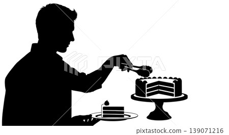 Black Solid Baristas Serving Cake Silhouettes Set of Six on White Background Black Solid Baristas Serving Cake Silhouettes Set of Six on White Background 139071216