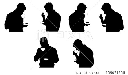 Black Solid Baristas Smelling Cup Silhouettes Set of Six on White Background Black Solid Baristas Smelling Cup Silhouettes Set of Six on White Background 139071236