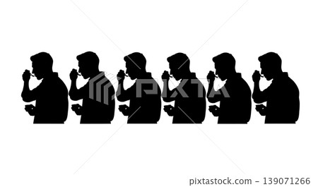 Black Solid Baristas Tasting Espresso Silhouettes Set of Six on White Background Black Solid Baristas Tasting Espresso Silhouettes Set of Six on White Background 139071266