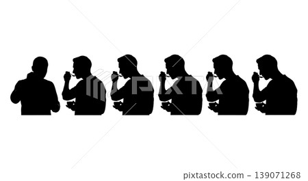 Black Solid Baristas Tasting Espresso Silhouettes Set of Six on White Background Black Solid Baristas Tasting Espresso Silhouettes Set of Six on White Background 139071268
