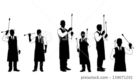 Black Solid Bartenders Holding Bar Spoons Set of Six on White Background Black Solid Bartenders Holding Bar Spoons Set of Six on White Background 139071291