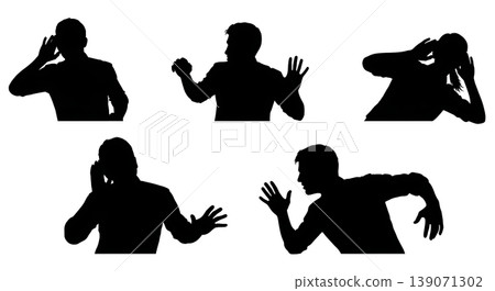 Black Solid Bartenders Leaning to Hear Set of Six on White Background Black Solid Bartenders Leaning to Hear Set of Six on White Background 139071302