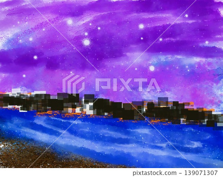 A distant city and a purple sky A distant city and a purple sky 139071307