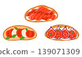 Set of Bruschettas Italian Cuisine Appetizer. Open Sandwiches with Grilled Bread Topped with Fig, Cream Cheese, Herbs, Tomatoes, Prosciutto Isolated on White Background 139071309