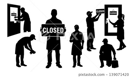 Black Solid Baristas Closed Sign Silhouettes Set of Six on White Background Black Solid Baristas Closed Sign Silhouettes Set of Six on White Background 139071420