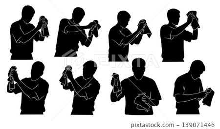 Black Solid Baristas Drying Portafilter Basket Silhouettes Set of Six on White Background Black Solid Baristas Drying Portafilter Basket Silhouettes Set of Six on White Background 139071446