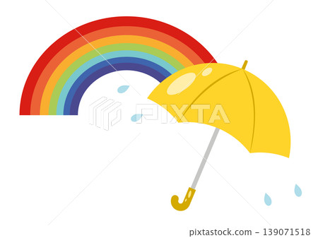 A rainbow and a yellow umbrella after the rain – an image of the rainy season. A rainbow and a yellow umbrella after the rain – an image of the rainy season. 139071518
