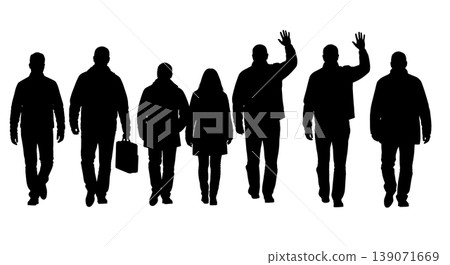 Black Solid Agents Waving Goodbye Silhouettes Set of Six on White Background 139071669