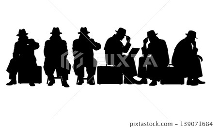 Black Solid Agents Worried Smartphone Silhouettes Set of Six 139071684