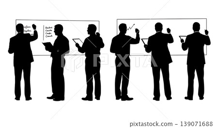 Black Solid Agents Writing Whiteboard Silhouettes Set of Six Black Solid Agents Writing Whiteboard Silhouettes Set of Six 139071688