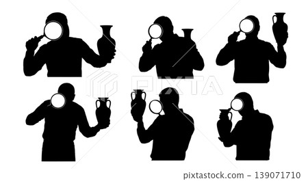 Black Solid Antique Shop Dealers with Vases Set of Six on White Background 139071710