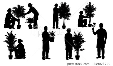 Black Solid Artificial Plant Arrangers Potting Set of Six on White Background Black Solid Artificial Plant Arrangers Potting Set of Six on White Background 139071729