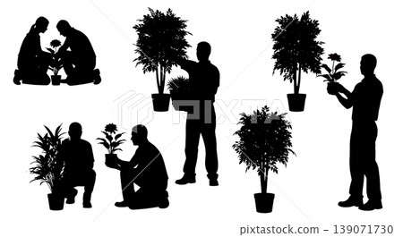 Black Solid Artificial Plant Arrangers Potting Set of Six on White Background Black Solid Artificial Plant Arrangers Potting Set of Six on White Background 139071730