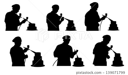Black Solid Bakers Airbrushing Cakes Set of Six on White Background 139071799