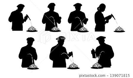 Black Solid Bakers Using Blowtorches Set of Six on White Background 139071815