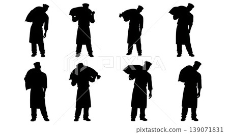 Black Solid Bakers Carrying Flour Sacks Set of Six on White Background 139071831