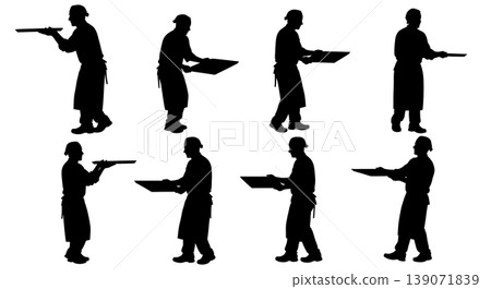 Black Solid Bakers Carrying Sheet Pans Set of Six on White Background Black Solid Bakers Carrying Sheet Pans Set of Six on White Background 139071839