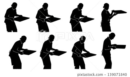 Black Solid Bakers Carrying Sheet Pans Set of Six on White Background Black Solid Bakers Carrying Sheet Pans Set of Six on White Background 139071840