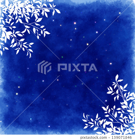 Watercolor night background material featuring starry skies and plant silhouettes. 139071846