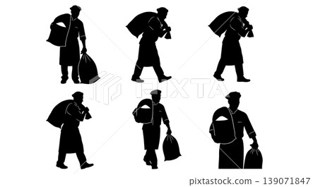 Black Solid Bakers Carrying Sugar Sacks Set of Six on White Background 139071847