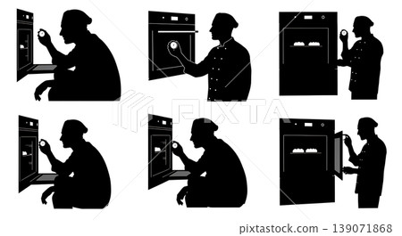 Black Solid Bakers Checking Oven Timers Set of Six on White Background Black Solid Bakers Checking Oven Timers Set of Six on White Background 139071868