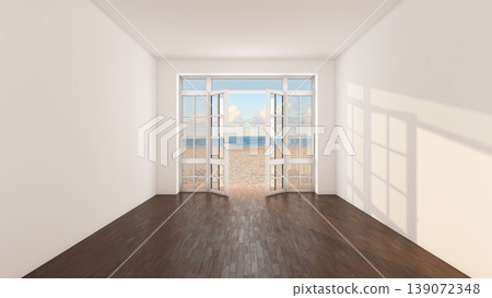 Empty Room with Open Doors to Beach and Ocean View Empty Room with Open Doors to Beach and Ocean View 139072348
