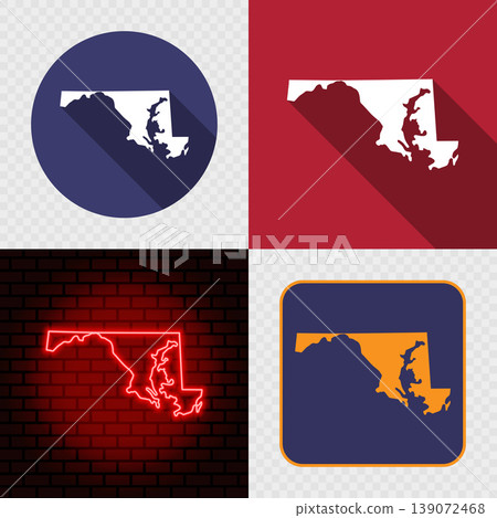 Maryland State Map Icons Set, USA Silhouette Collection in Flat, Minimal and Neon Styles. 139072468
