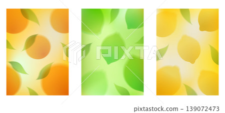 Set of abstract backgrounds featuring soft blurred citrus fruits and leaves 139072473